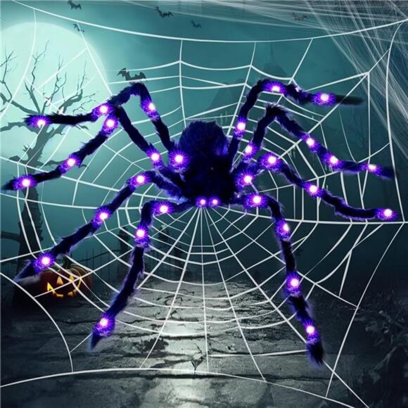 Halloween Outdoor Decorations Light-Up Giant Spider, 5 Ft Large Black - Picture 3 of 8